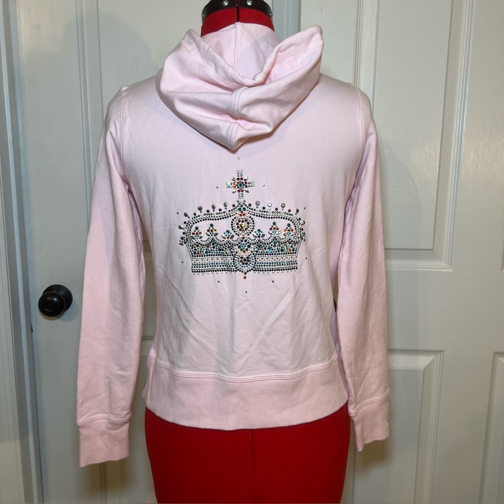 Christine Alexander Full Zip Hooded Sweatshirt Pink Rhinestone Crown Women S